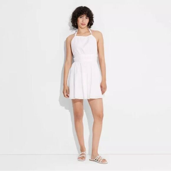 Wild Fable Women's Tie Back Mini Fit and Flare Dress in White - Picture 1 of 3